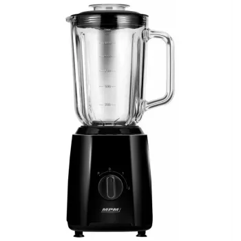 MPM MBL-37 Blender, 500 W, 1,5 L stiklinis indas, nerūdijančio plieno peilis, 2 greičiai, impulsinė funkcija, ledo smulkinimas, juoda