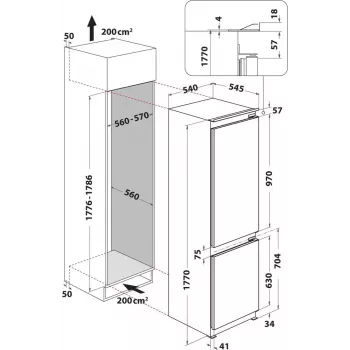 Whirlpool WHC18D071A1 Įmontuojamas šaldytuvas-šaldiklis su 6th Sense Technology, 250 L bendra talpa, energijos klasė D, baltas