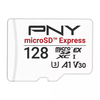 PNY 128GB microSDXC Express Card UHS-I U3 V30 A1 su SD adapteriu