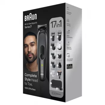 Braun MGK7491 17-in-1 Universalus stiliaus rinkinys, juodas/sidabrinis, belaidis, ličio jonų, 100 min veikimo laikas