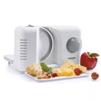 SMAPP 393.5 elektrinis maisto pjaustytuvas, sulankstomas, 150 W, nerūdijančio plieno peilis, baltas