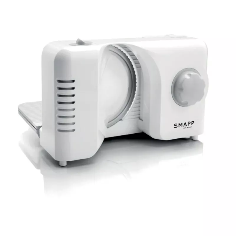 SMAPP 393.5 elektrinis maisto pjaustytuvas, sulankstomas, 150 W, nerūdijančio plieno peilis, baltas