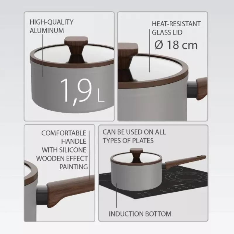 Maestro MR-1211-18S Puodas su dangčiu 18cm 1,9L Nerūdijantis plienas Pilka
