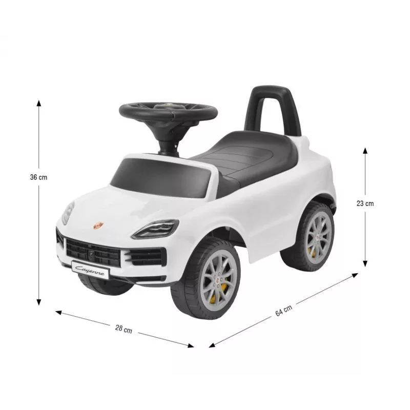 MILLY MALLY Vaikiška transporto priemonė Porsche Cayenne S balta – elektrinis automobilis su 12V baterija, nuotolinio valdymo pultu, LED lemputėmis