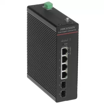Hikvision DS-3T1506HP-SI-4P2F(O-STD)/NO POWER UNIT - Nevaldomas Gigabit PoE++ jungiklis - 4 PoE+ prievadai + 2 SFP kylanti nuoroda - 60W biudžetas