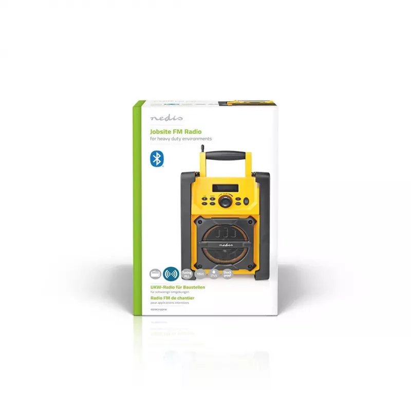 Nedis FM radijas RDFM3100YW - Nešiojamas FM radijas su Bluetooth ir AUX, IPX5, geltona