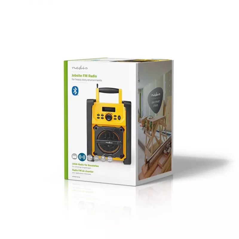Nedis FM radijas RDFM3100YW - Nešiojamas FM radijas su Bluetooth ir AUX, IPX5, geltona