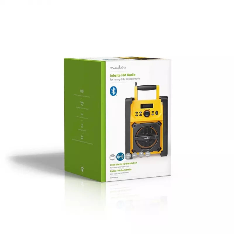 Nedis FM radijas RDFM3100YW - Nešiojamas FM radijas su Bluetooth ir AUX, IPX5, geltona