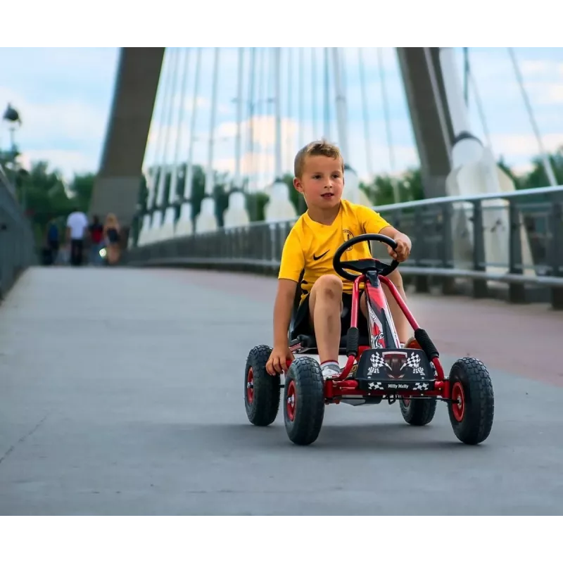 MILLY MALLY Pedalinis Go-Kart Thor Black, Plieninis rėmas, EVA putplasčio ratai, Rankinis stabdis, Pirmyn/Atgal, Vaikams nuo 3 iki 8 metų, Maks. apkrova 30 kg