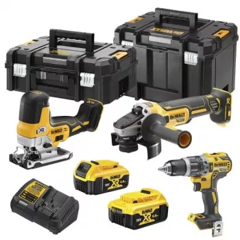 DEWALT DCK329P2T-QW 18V XR Belaidis Kombinuotas Rinkinys: 2 Greičių Smūginis Gręžtuvas ir Kampinis Šlifuoklis su 2x 5.0Ah Akumuliatoriais, Įkrovikliu ir T-STAK II Dėžute