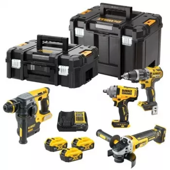 DEWALT DCK428P3T 18V XR 4 dalių belaidis kombinuotas rinkinys su 3x 5.0Ah akumuliatoriais, įkrovikliu ir TSTAK dėklu