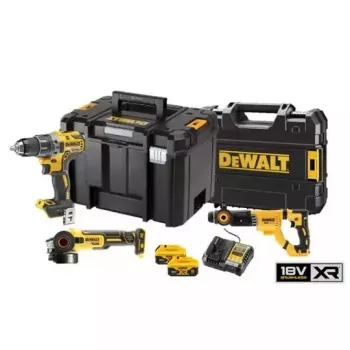 DEWALT 18V XR belaidis 3 dalių komplektas DCK327P2T (DCD791, DCG405, DCH263) su 2 x 5,0 Ah baterijomis, įkrovikliu ir TSTAK dėklais