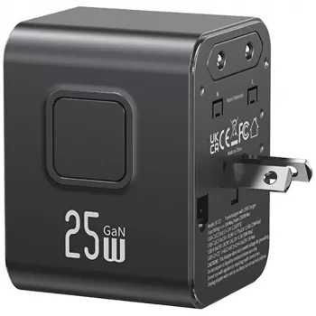 USAMS Travel Adapter 25W 4in1 US/AU/EU/UK Black CC309