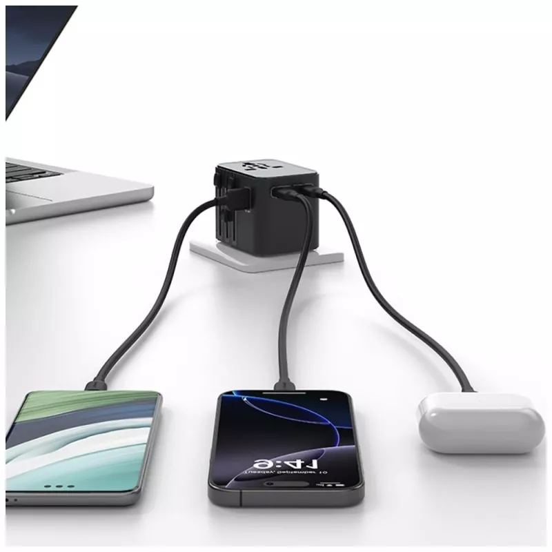 USAMS Travel Adapter 25W 4in1 US/AU/EU/UK Black CC309