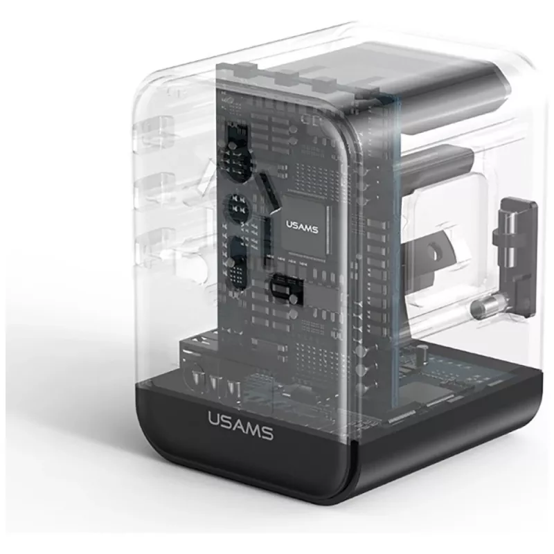 USAMS Travel Adapter 25W 4in1 US/AU/EU/UK Black CC309