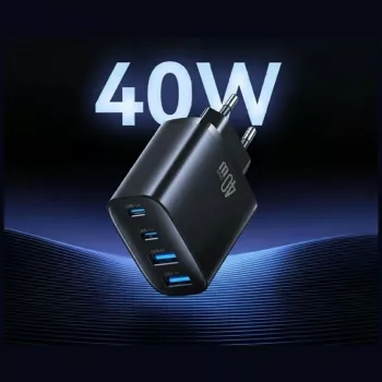 USAMS T70 40W 2xUSB-A 2xUSB-C Black Wall Charger
