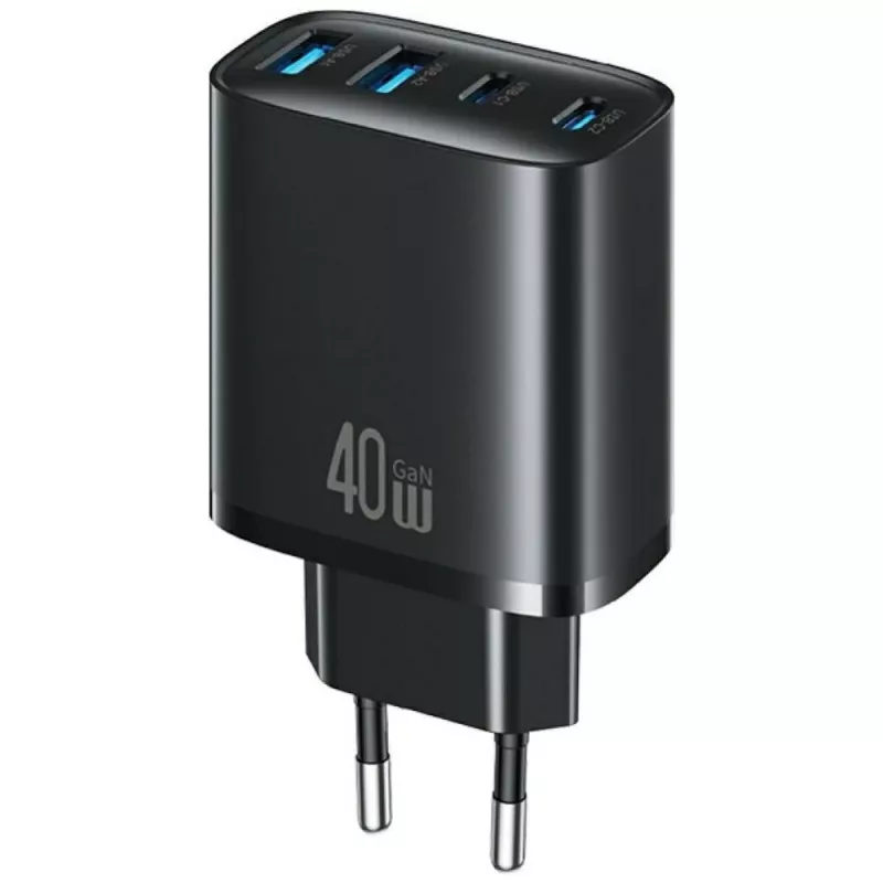 USAMS T70 40W 2xUSB-A 2xUSB-C Black Wall Charger