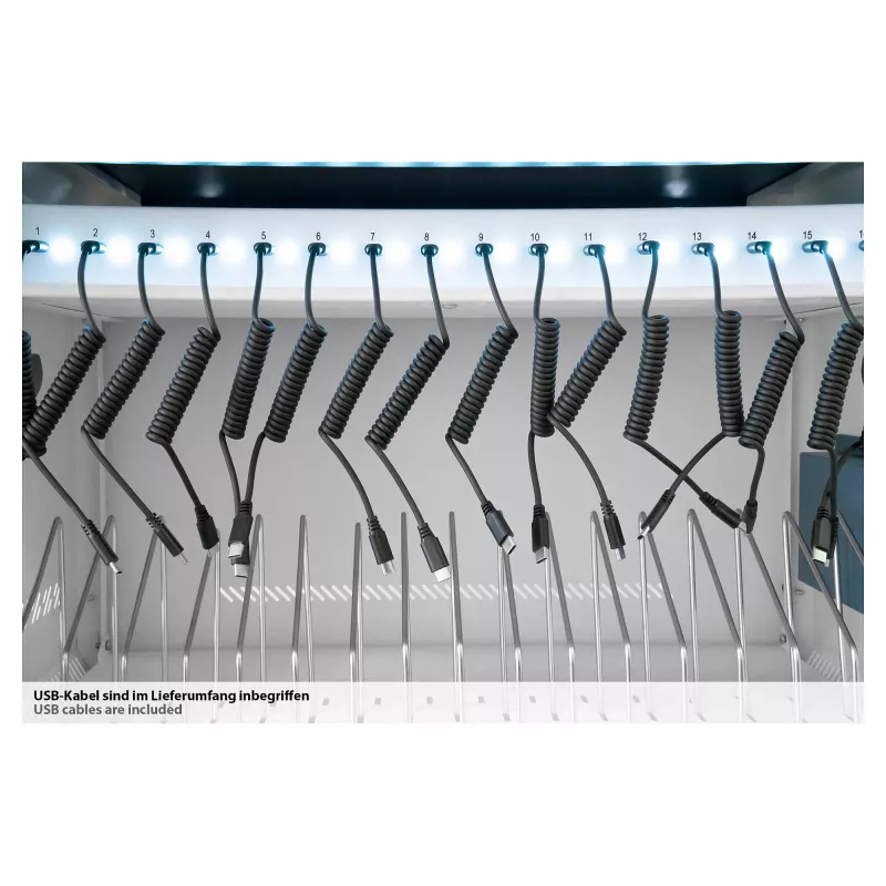 GoodConnections GEMMA T32C Planšetinio kompiuterio įkrovimo vežimėlis USB-C 18W vienam prievadui PD3.0 QC3.0 Baltas/Mėlynas