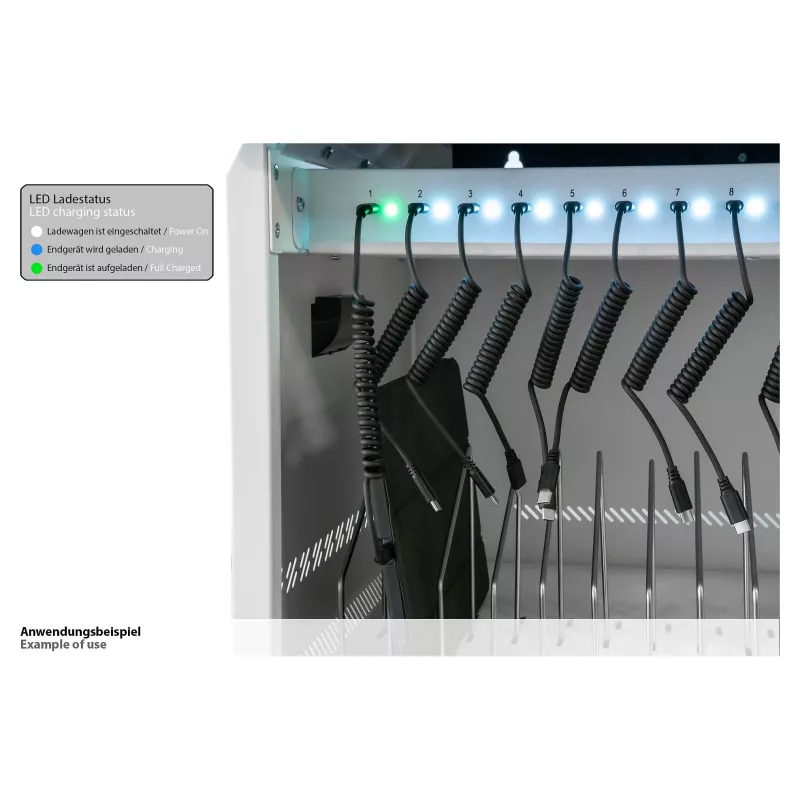 GoodConnections GEMMA T32C Planšetinio kompiuterio įkrovimo vežimėlis USB-C 18W vienam prievadui PD3.0 QC3.0 Baltas/Mėlynas