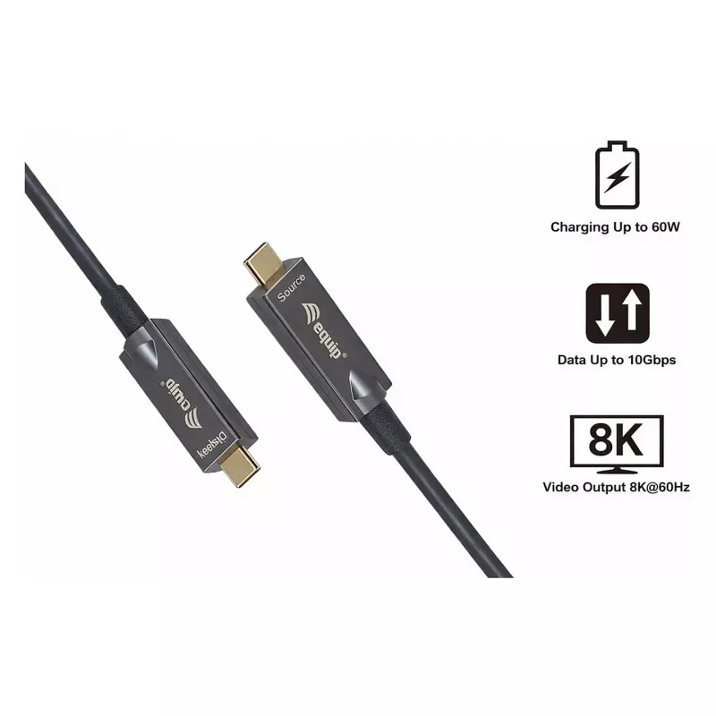 Equip USB 3.2 Gen 2 USB-C į USB-C aktyvus optinis kabelis 15m juodas