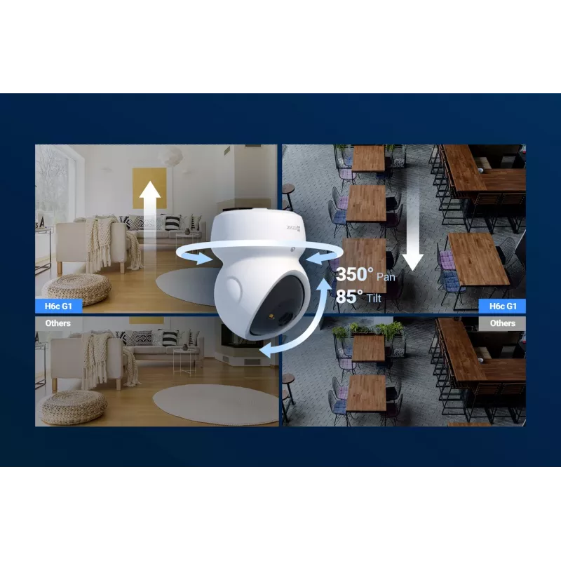 EZVIZ H6c G1 4K sferinė IP vaizdo stebėjimo kamera vidaus patalpoms, 4K UHD, 3840x2160, Wi-Fi, Ethernet, naktinis matymas, dvipusis garsas, AI aptikimas, montavimas prie lubų/sienos/ant stalo