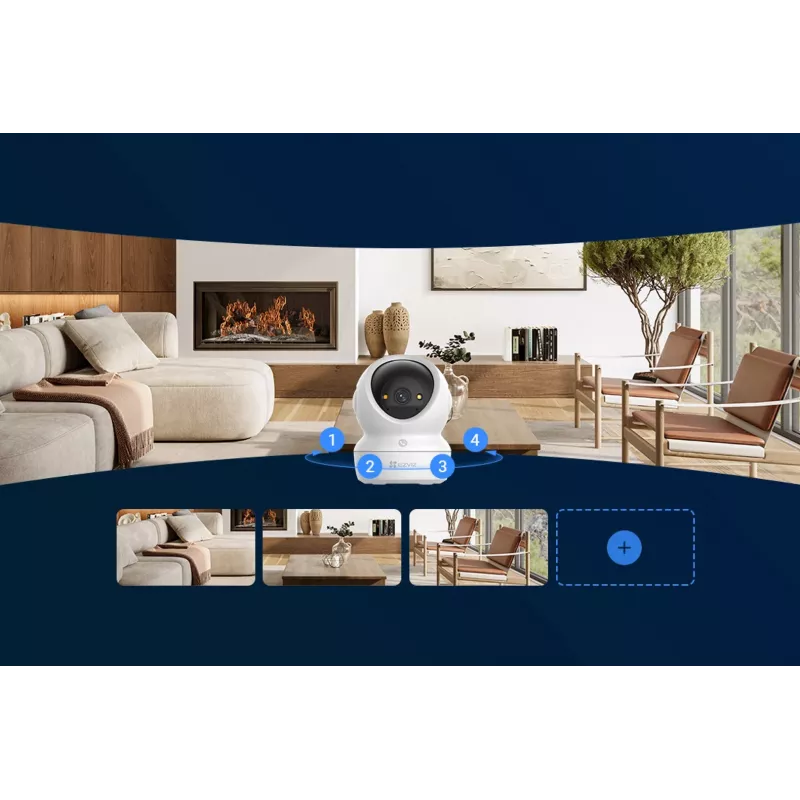EZVIZ H6c G1 4K sferinė IP vaizdo stebėjimo kamera vidaus patalpoms, 4K UHD, 3840x2160, Wi-Fi, Ethernet, naktinis matymas, dvipusis garsas, AI aptikimas, montavimas prie lubų/sienos/ant stalo