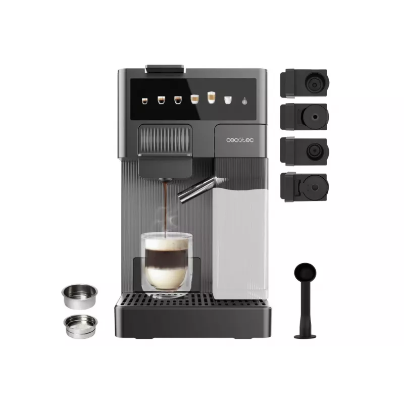 Cecotec FreeStyle Latte T Espresso aparatas - 20 barų siurblio slėgis, įmontuotas pieno putotojas, 1350 W, pilka