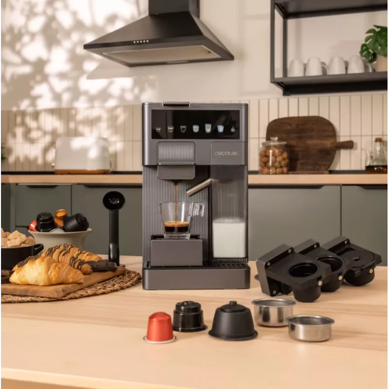 Cecotec FreeStyle Latte T Espresso aparatas - 20 barų siurblio slėgis, įmontuotas pieno putotojas, 1350 W, pilka