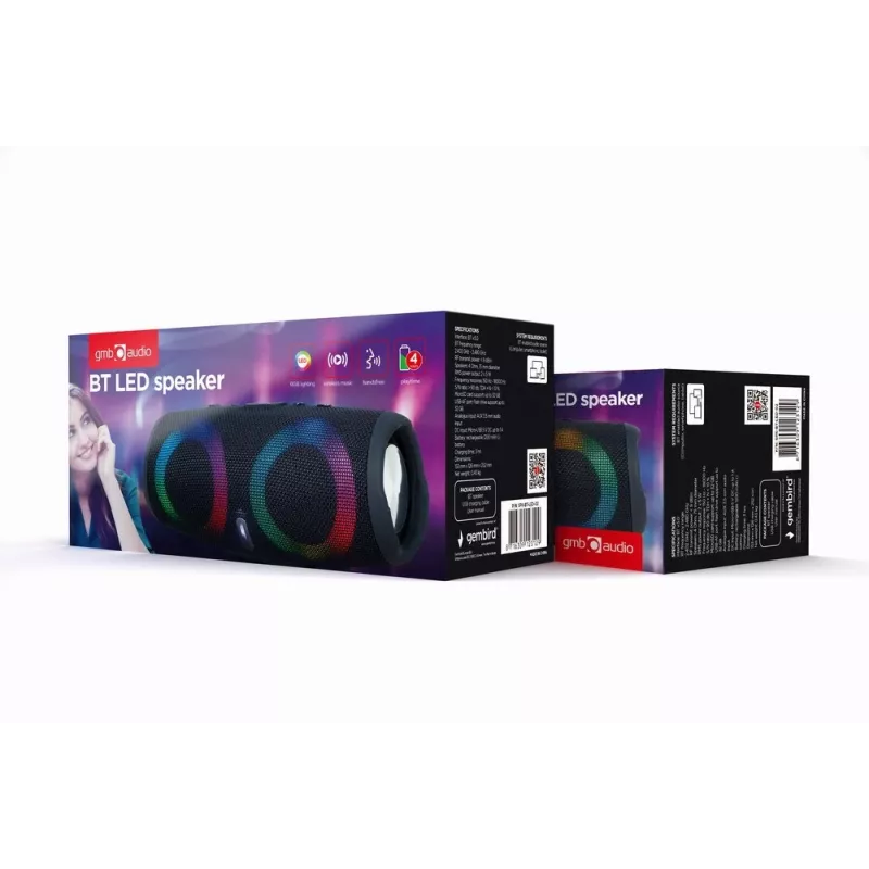 Gembird SPK-BT-LED-02 nešiojamas Bluetooth vakarėlių garsiakalbis, 10W, juodas