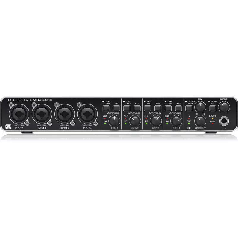 Behringer UMC404HD USB garso sąsaja 4x4 24 bitai / 192 kHz su MIDAS išankstiniais stiprintuvais