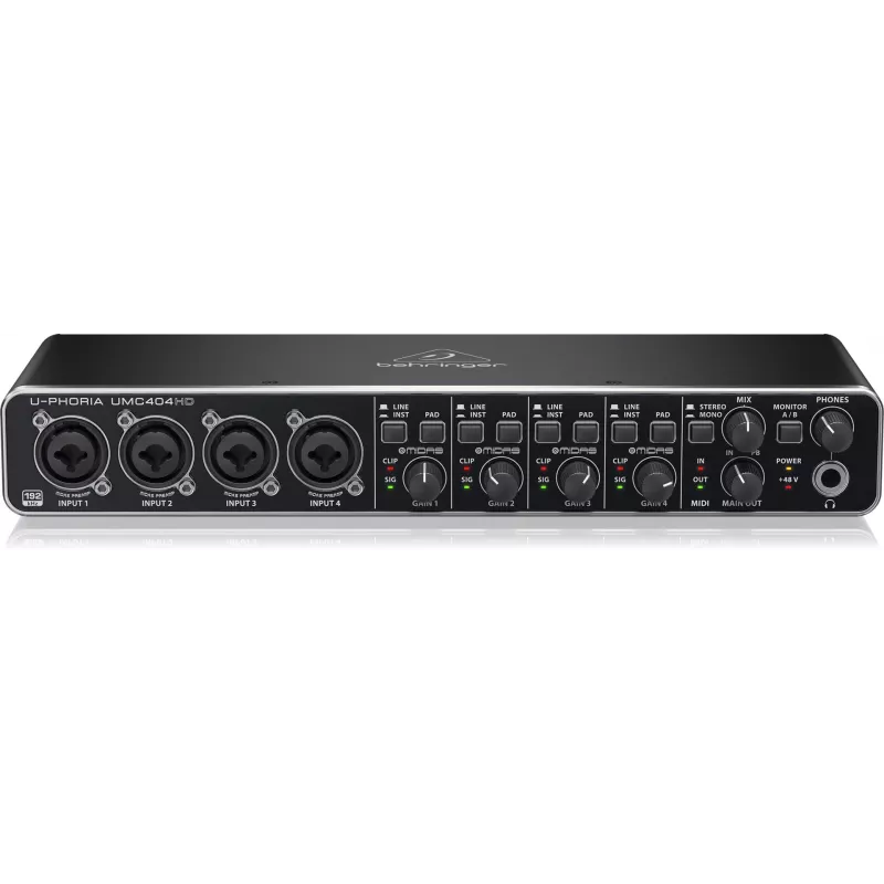 Behringer UMC404HD USB garso sąsaja 4x4 24 bitai / 192 kHz su MIDAS išankstiniais stiprintuvais