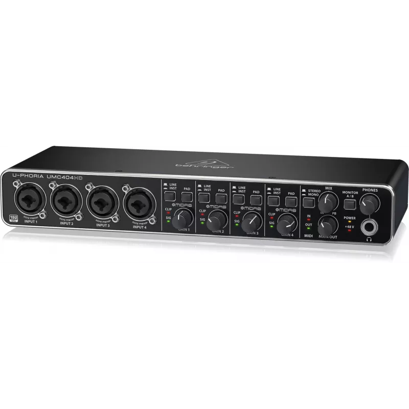 Behringer UMC404HD USB garso sąsaja 4x4 24 bitai / 192 kHz su MIDAS išankstiniais stiprintuvais