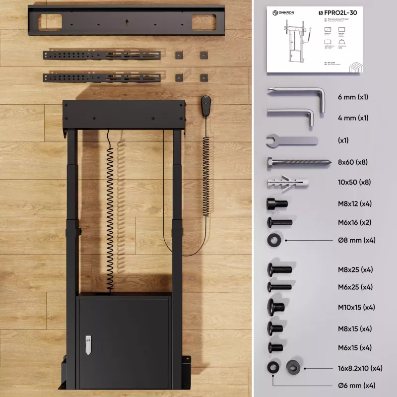 ONKRON FPRO2L-30-B Mobilus grindinis stovas televizoriams nuo 55 iki 100 colių, juodas