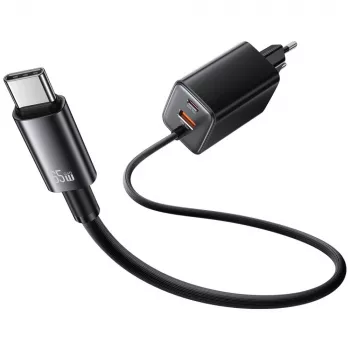 USAMS JC Series CC266 65W GaN greitasis įkroviklis su integruotu USB-C laidu, juodas