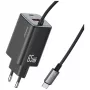 USAMS JC Series CC266 65W GaN greitasis įkroviklis su integruotu USB-C laidu, juodas