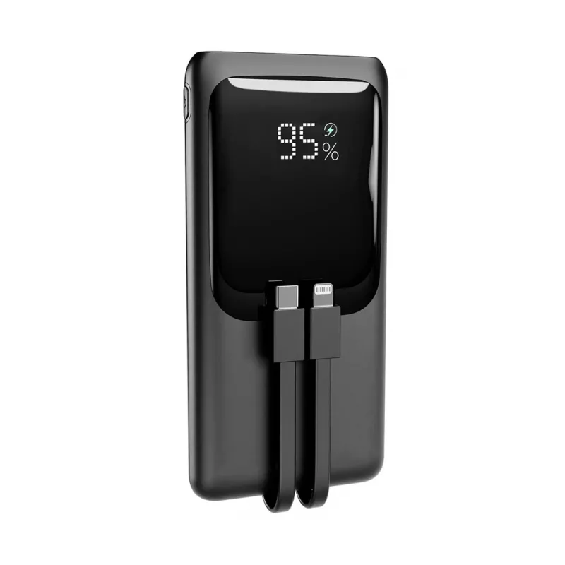 Gembird PB10-PD20-LCD-01 Greitojo įkrovimo power bank su integruotais kabeliais, 20W, 10000 mAh, juoda