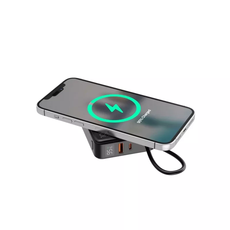 Gembird PB10-WPC15-LCD-01 Greitojo įkrovimo Power Bank su belaidžiu įkrovikliu, 20W, 10000 mAh, juoda