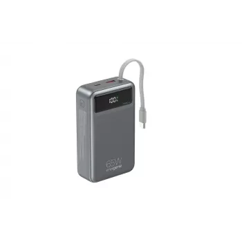 Gembird PB20-PD65-LCD-01 Greitojo įkrovimo power bank su integruotais kabeliais, 65W, 20000 mAh, juoda