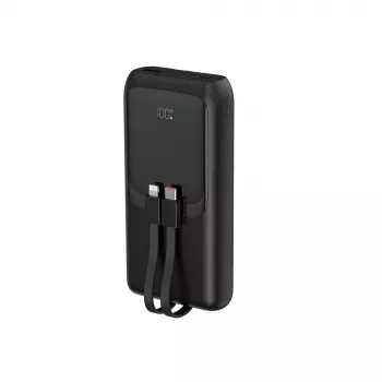 Gembird PB20-PD20-LCD-01 Greitojo įkrovimo power bank su integruotais kabeliais, 20W, 20000 mAh, juoda