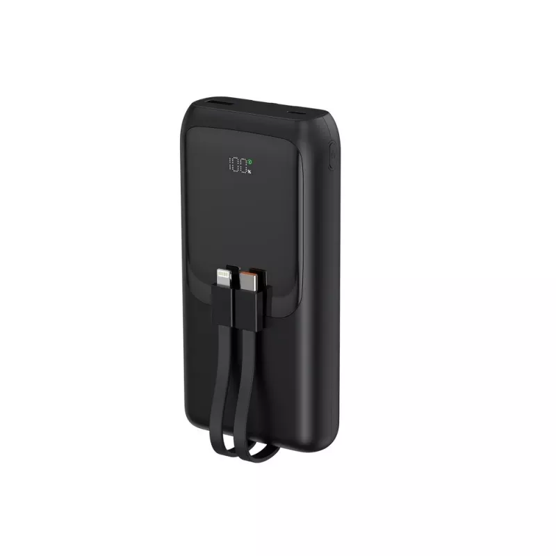 Gembird PB20-PD20-LCD-01 Greitojo įkrovimo power bank su integruotais kabeliais, 20W, 20000 mAh, juoda