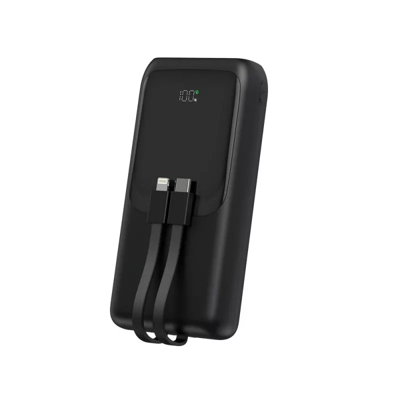Gembird PB20-PD20-LCD-01 Greitojo įkrovimo power bank su integruotais kabeliais, 20W, 20000 mAh, juoda