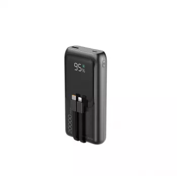 Gembird PB20-PD20-LCD-01 Greitojo įkrovimo power bank su integruotais kabeliais, 20W, 20000 mAh, juoda