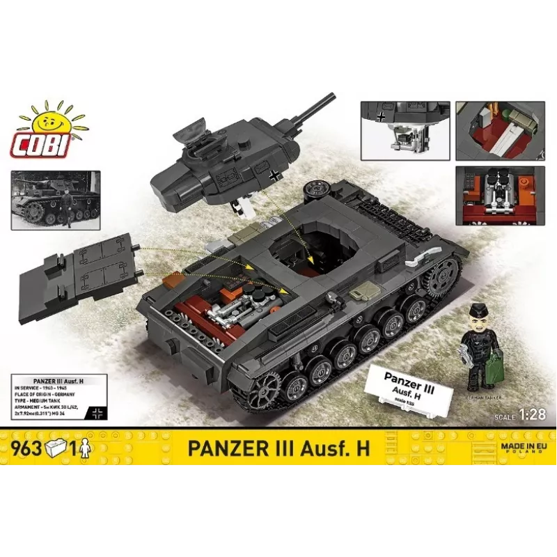 COBI 958 PCS HC WWII Panzer III Ausf. H statybiniai blokeliai