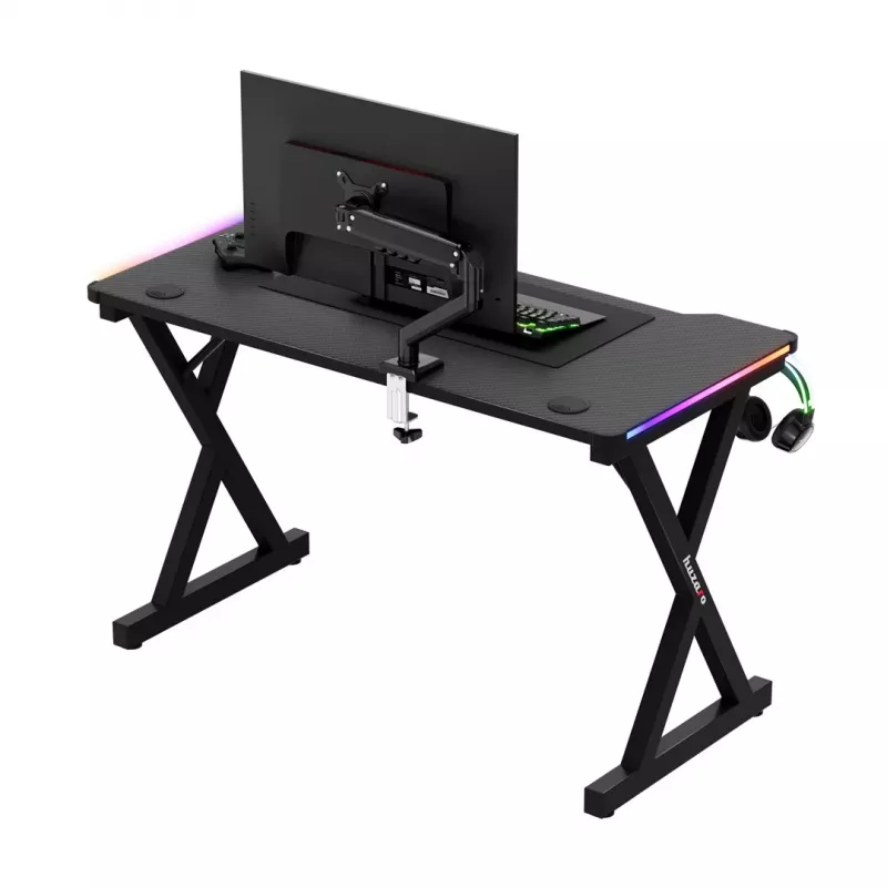HUZARO Hero 2.3 RGB Gaming stalas - 1200x600mm, juodas, Carbon Flex, RGB LED, fiksuotas aukštis