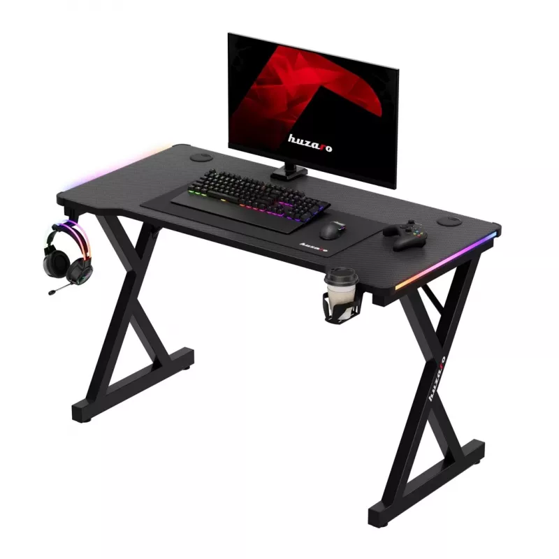 HUZARO Hero 2.3 RGB Gaming stalas - 1200x600mm, juodas, Carbon Flex, RGB LED, fiksuotas aukštis