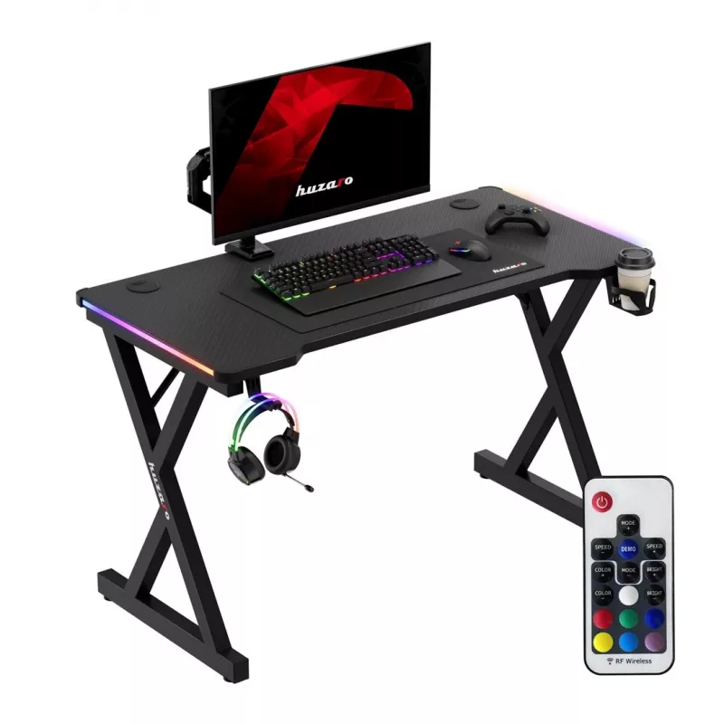 HUZARO Hero 2.3 RGB Gaming stalas - 1200x600mm, juodas, Carbon Flex, RGB LED, fiksuotas aukštis