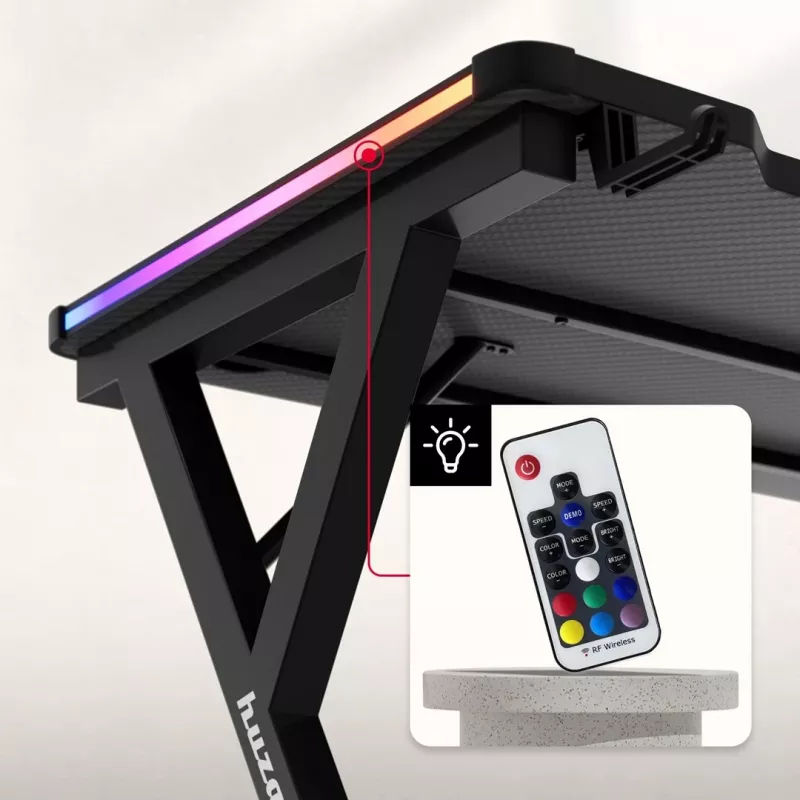 HUZARO Hero 2.3 RGB Gaming stalas - 1200x600mm, juodas, Carbon Flex, RGB LED, fiksuotas aukštis