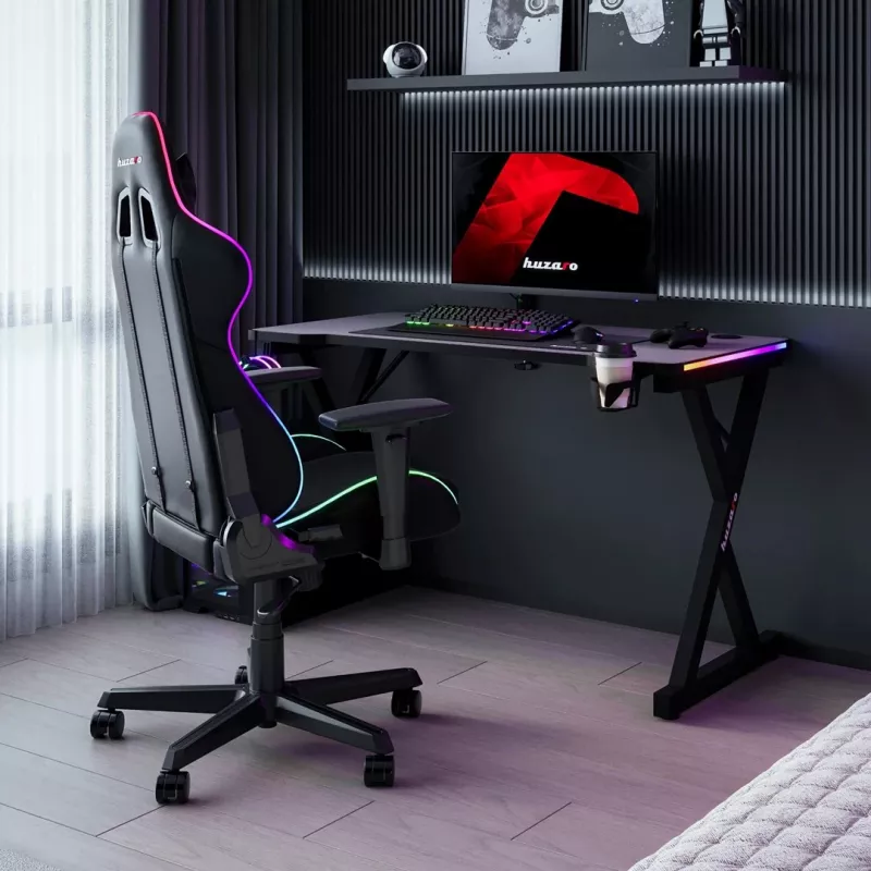 HUZARO Hero 2.3 RGB Gaming stalas - 1200x600mm, juodas, Carbon Flex, RGB LED, fiksuotas aukštis