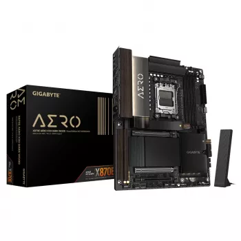 Gigabyte X870E AERO X3D DARK WOOD pagrindinė plokštė – palaiko AMD Ryzen 9000 procesorius, 16+2+2 fazių skaitmeninis VRM, iki 9000 MHz DDR5 (OC), 2x PCIe 5.0 + 2x PCIe 4.0, Wi-Fi 7, 5GbE LAN, USB 4