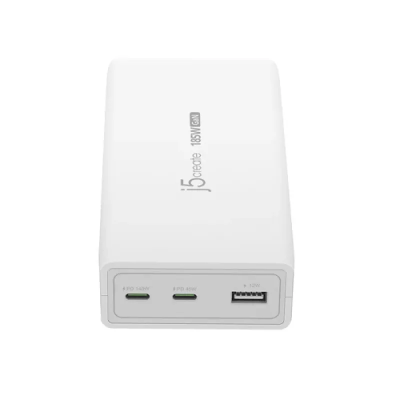 j5create JUP37185W-EN 185W GaN PD 3.1 USB-C 3-Port Charger White